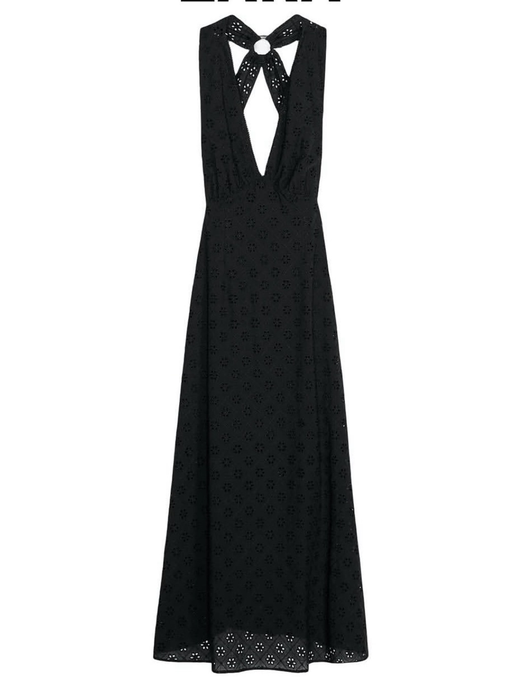 Black Embroidered Zara Maxi Dress with Ring and open Back